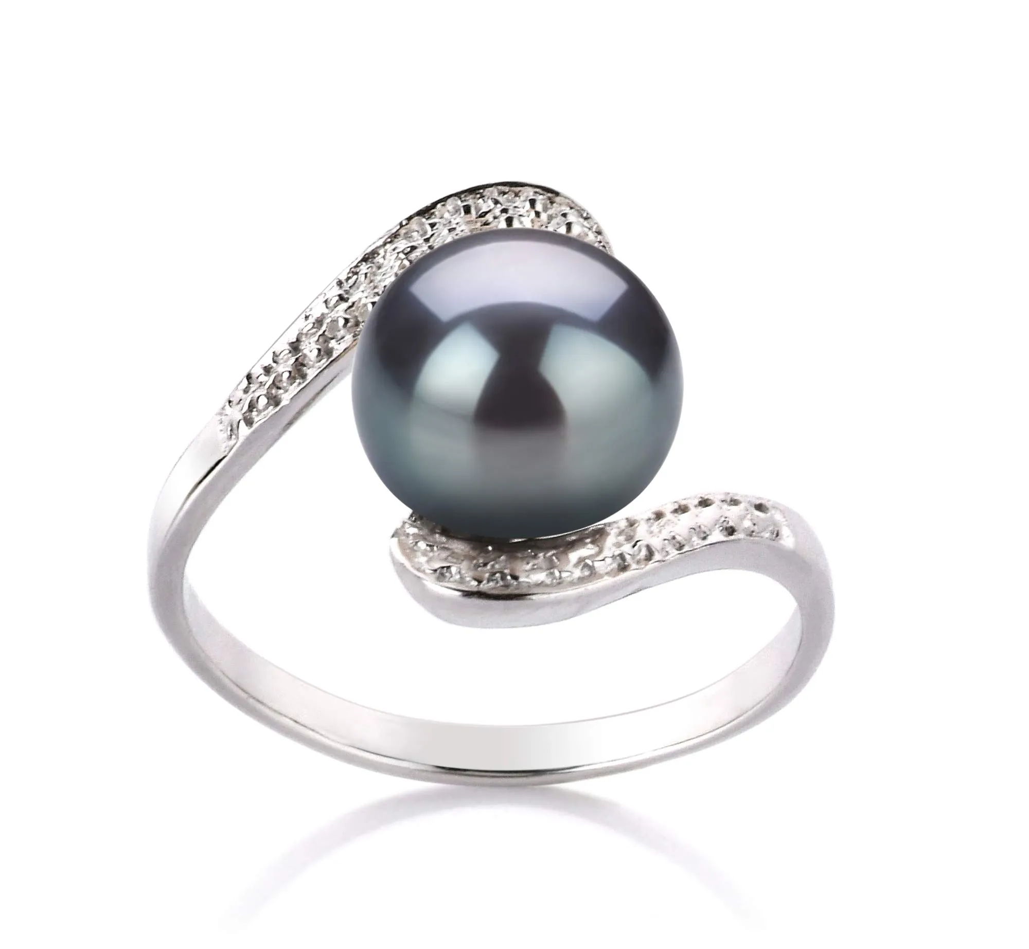 Chantel Black 9-10mm AA Quality Freshwater Pearl Ring in 925 Sterling Silver for Women