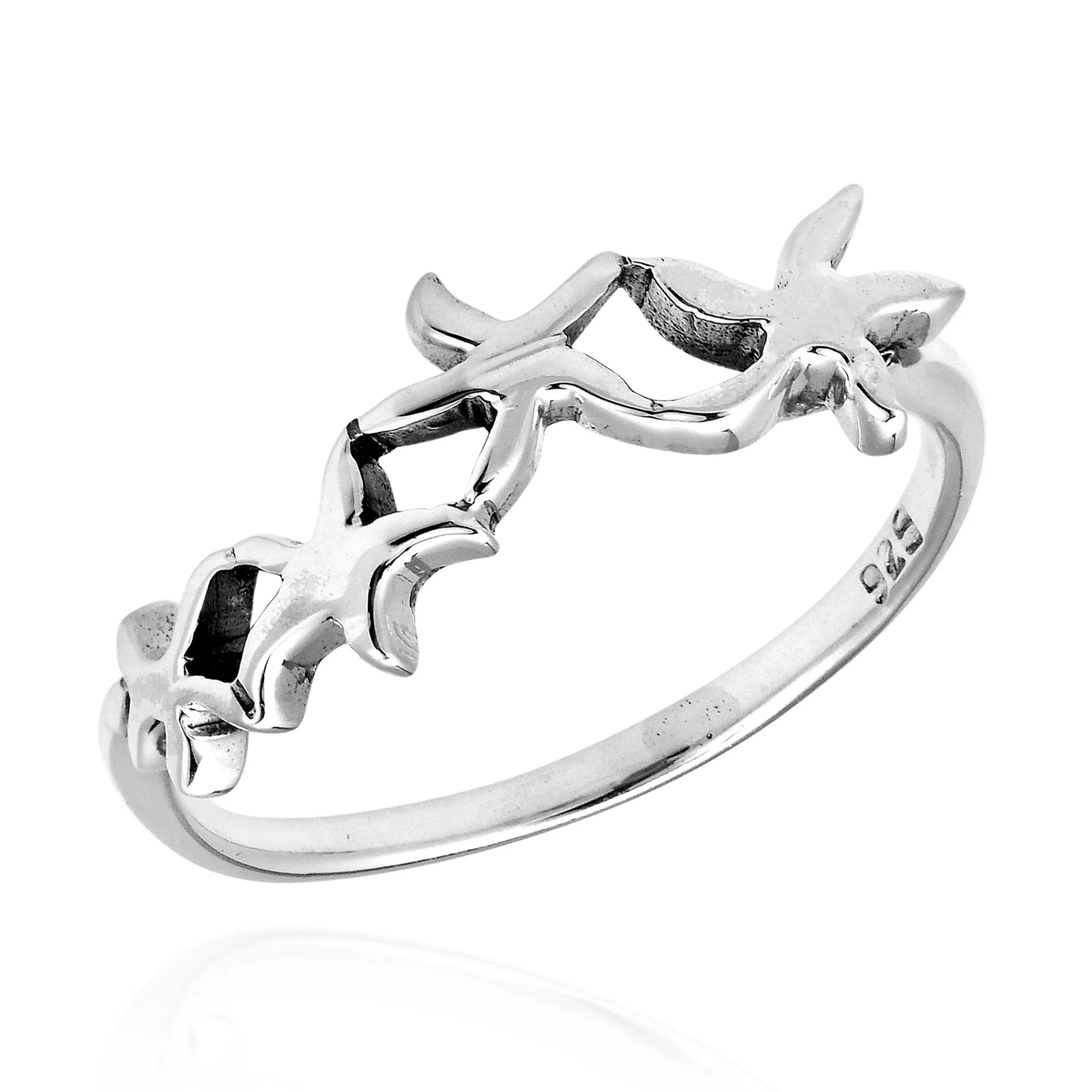 Charming Linked Starfish .925 Sterling Silver Ring for Women