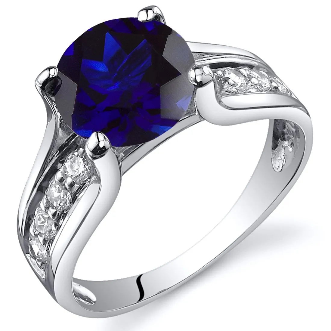 Created Blue Sapphire Cathedral Solitaire Ring, 925 Sterling Silver, 2.75 Carats, Sizes 5-9