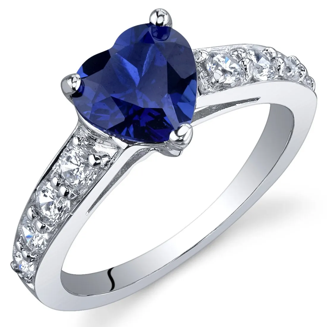 Created Blue Sapphire Heart Promise Ring for Women, 925 Sterling Silver, 1.75 Carats, Sizes 5-9