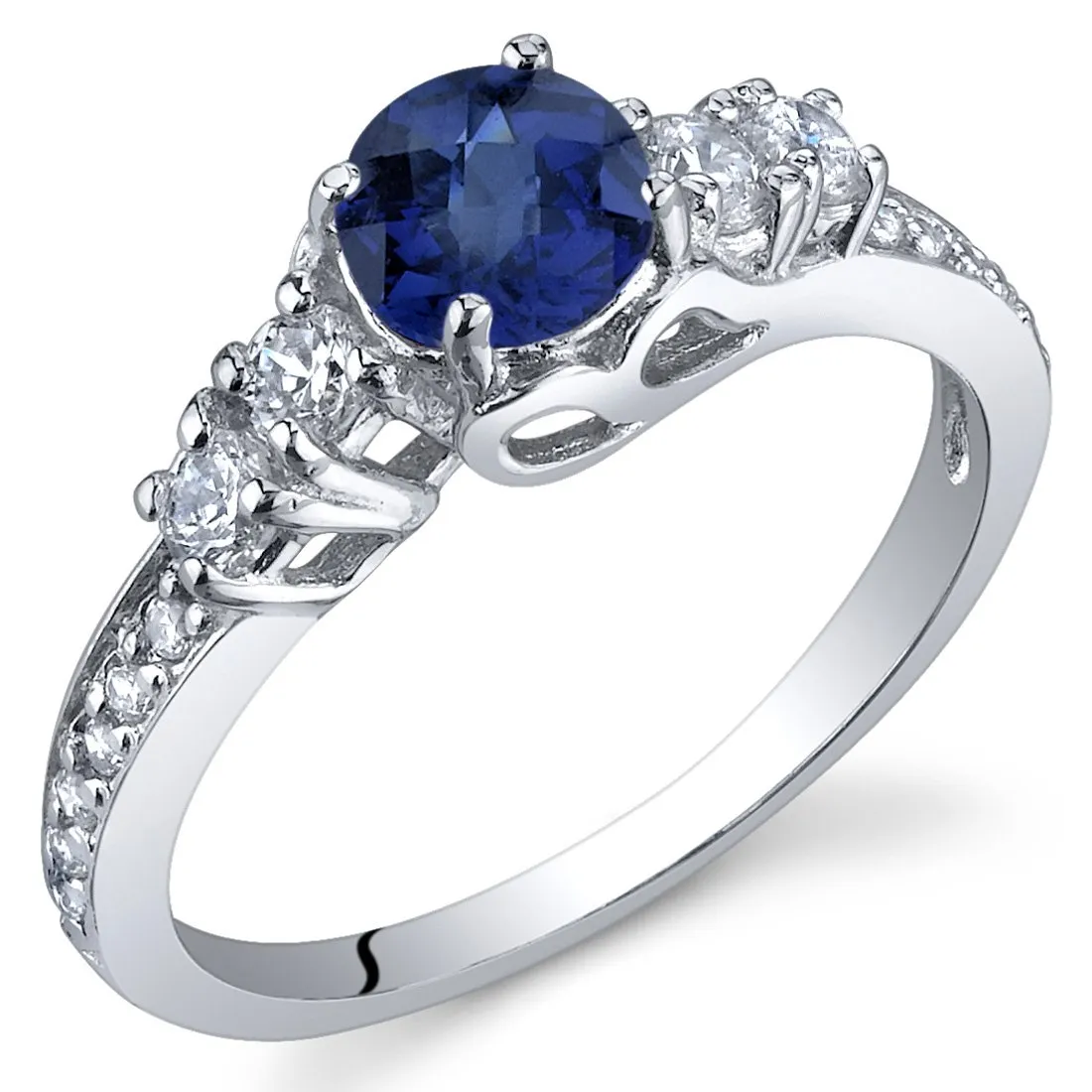 Created Blue Sapphire Women's Ring in 925 Sterling Silver, 0.75 Carat, Sizes 5-9, Gift-Ready