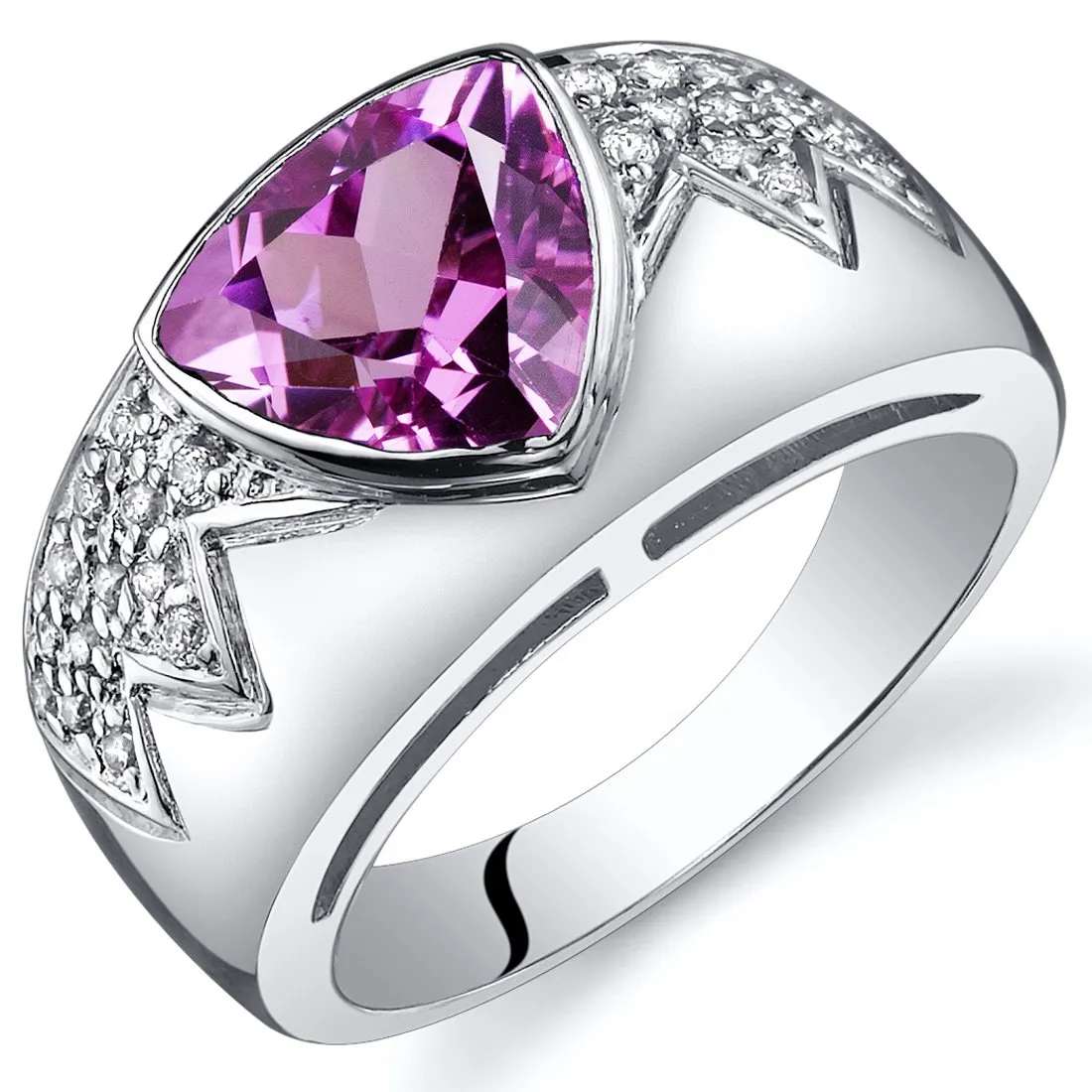 Created Pink Sapphire Museum Ring in Sterling Silver - 2.50 Carats, Sizes 5 to 9, by PEORA