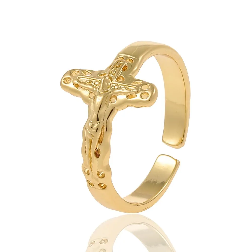 Cubic Zirconia Virgin Mary Statement Ring 18K Gold Plated Adjustable Open Band Jewelry