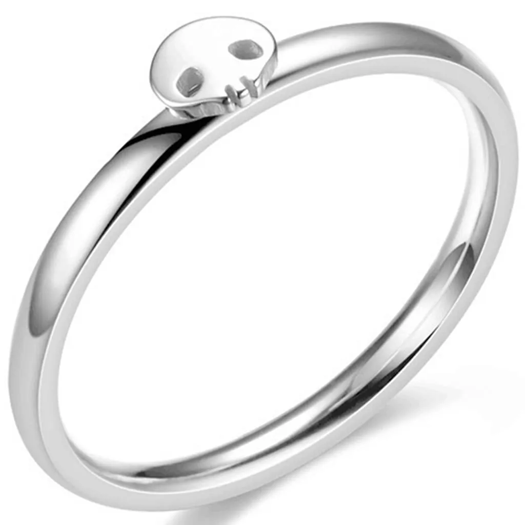 Cute Skull Style 2mm Stainless Steel Stacking Wedding Band Ring by Jude Jewelers