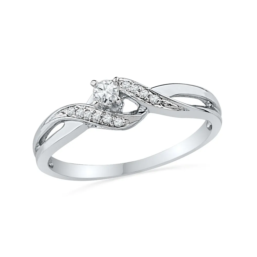 DGOLD 10KT White Gold Round Diamond Twisted Promise Ring - 0.12 cttw, Perfect Gift for Loved Ones