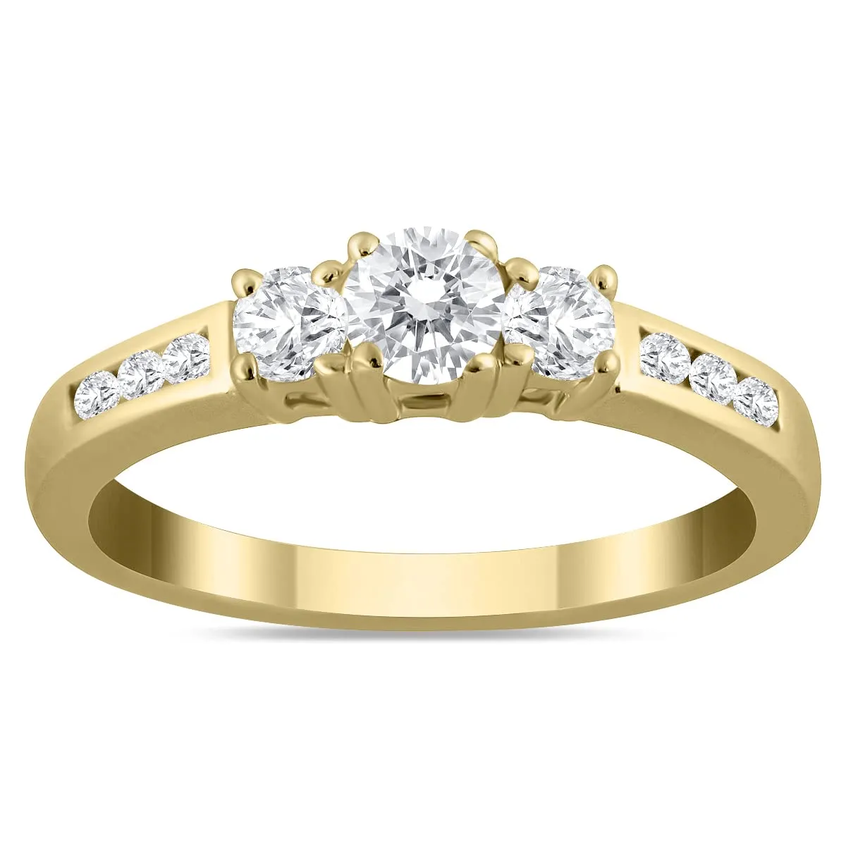 Diamond Three Stone Ring in 10K Yellow Gold – 1/2ctw to 1 1/2ctw with AGS Certification