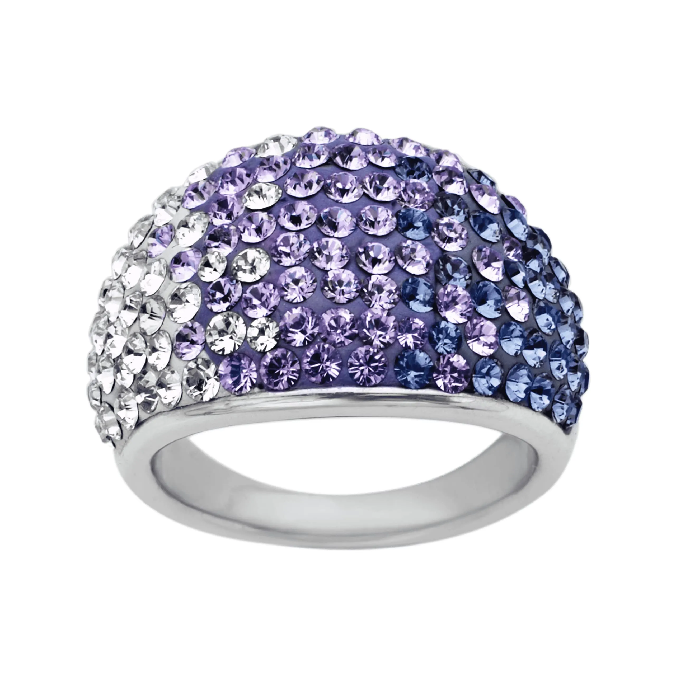 Dome Ring with Purple-Lavender-White Fade Crystals in Sterling Silver - Fashion-Forward Jewelry