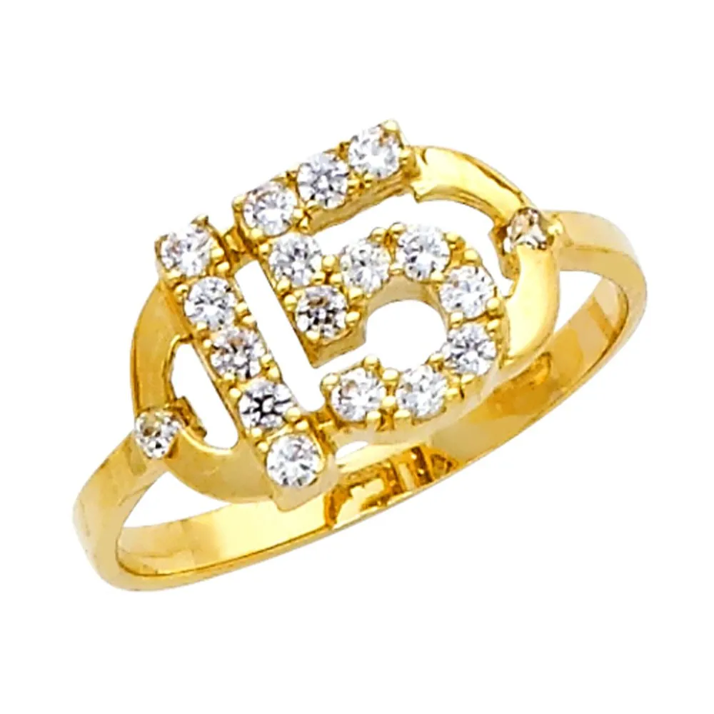 Elegant 15 Anos Yellow Gold Ring (10K) - Polished Finish, Perfect Gift for Any Occasion