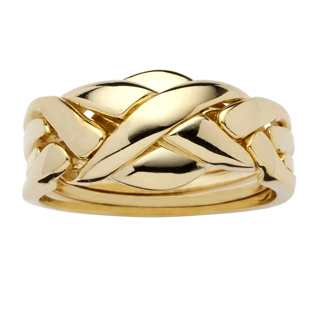 Elegant PalmBeach Jewelry 14K Gold-Plated Braided Interlocking Puzzle Ring - Yellow/Rose/Platinum