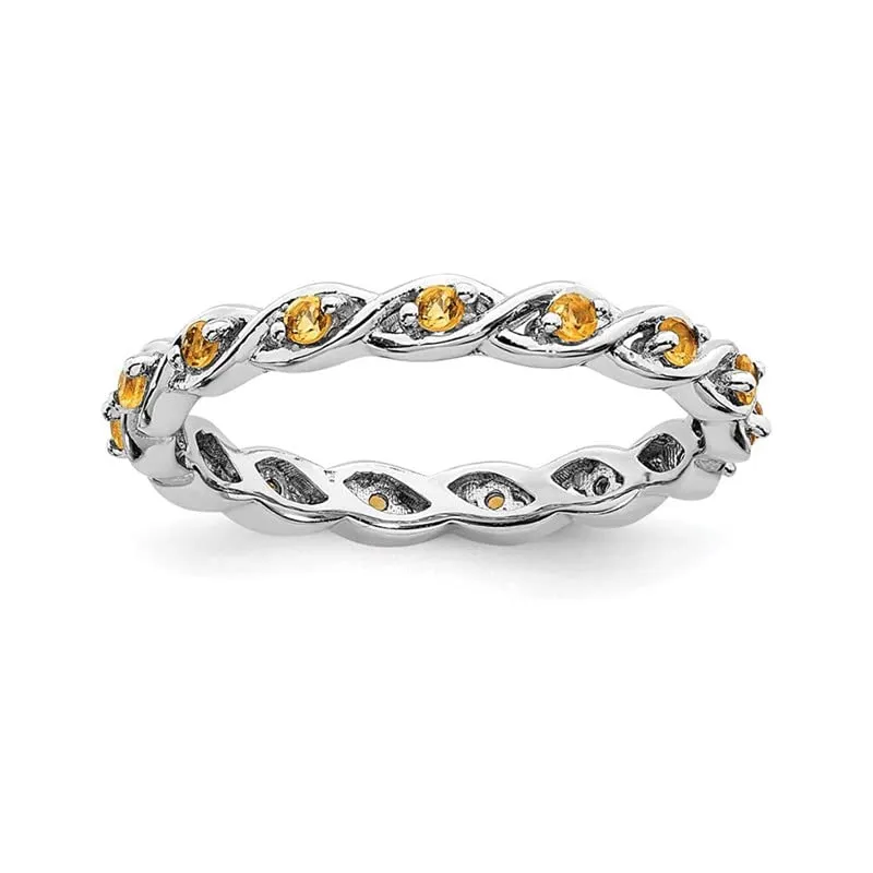 Eternity Infinity Band 925 Sterling Silver Round Yellow Citrine Women's Stacking Ring