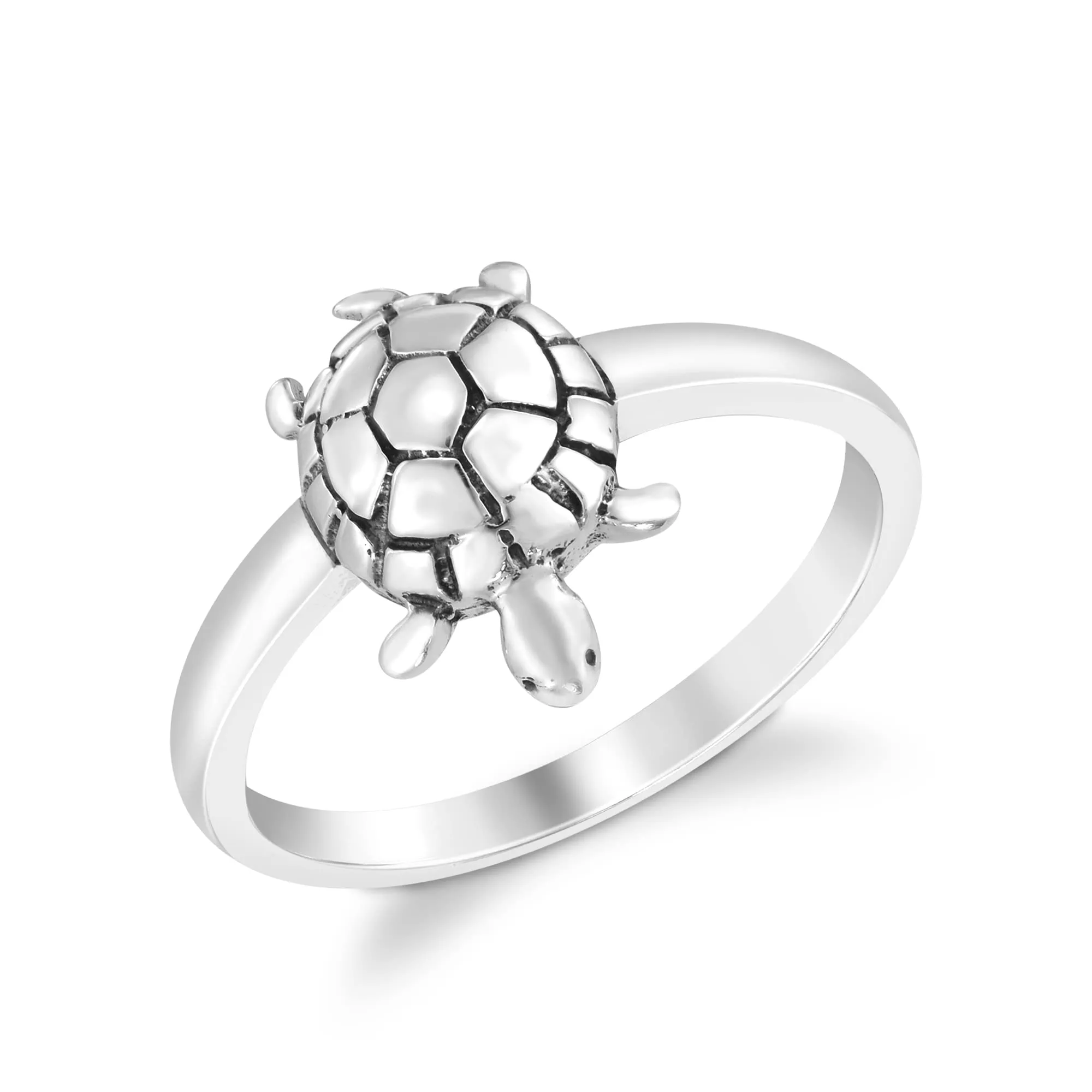 Exotic Greek Key Turtle Shell .925 Sterling Silver Ring - Trendy Animal Design, Size 6-9