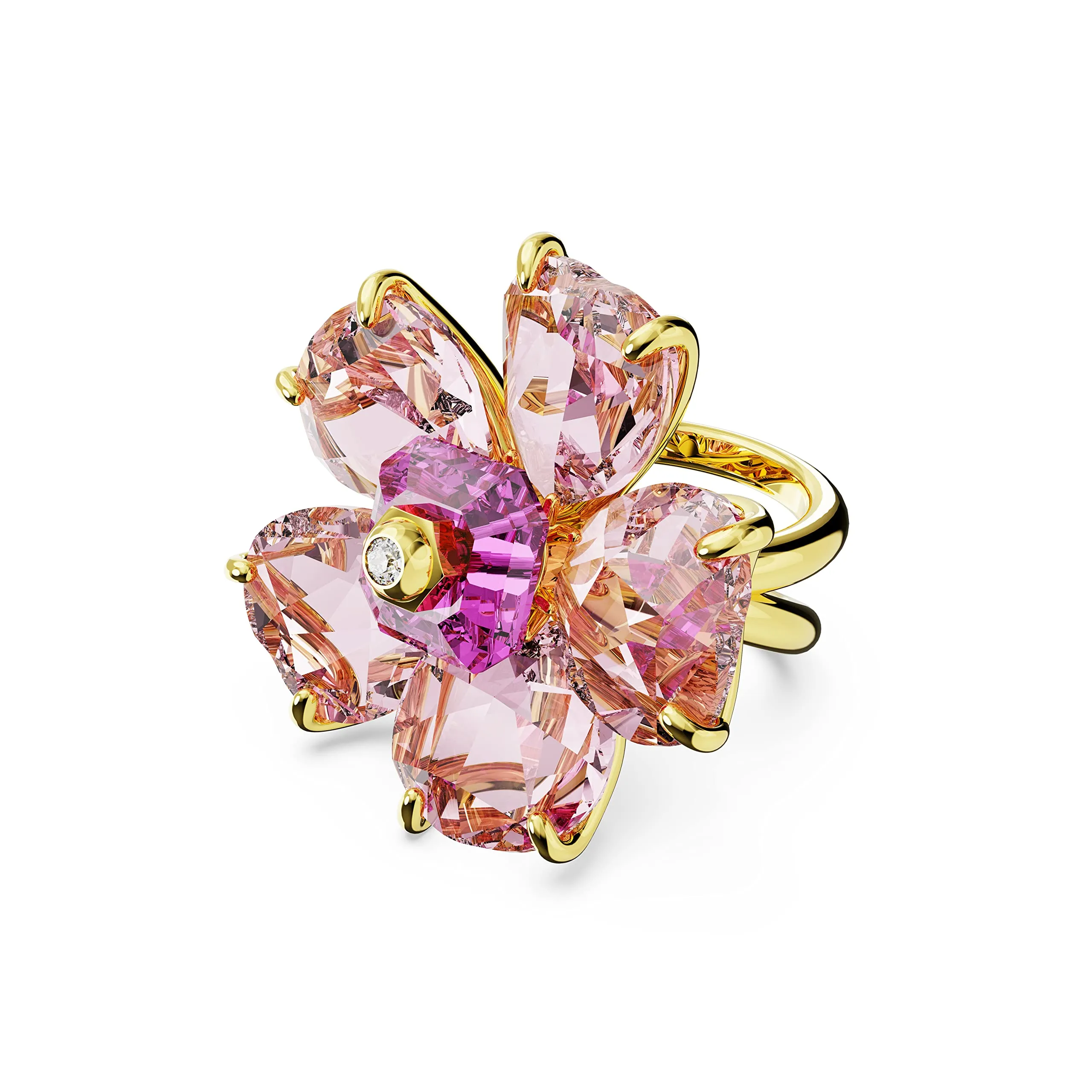 Florere Cocktail Ring with Pink Crystals on Gold-Tone Double Band, Size 7 - SWAROVSKI