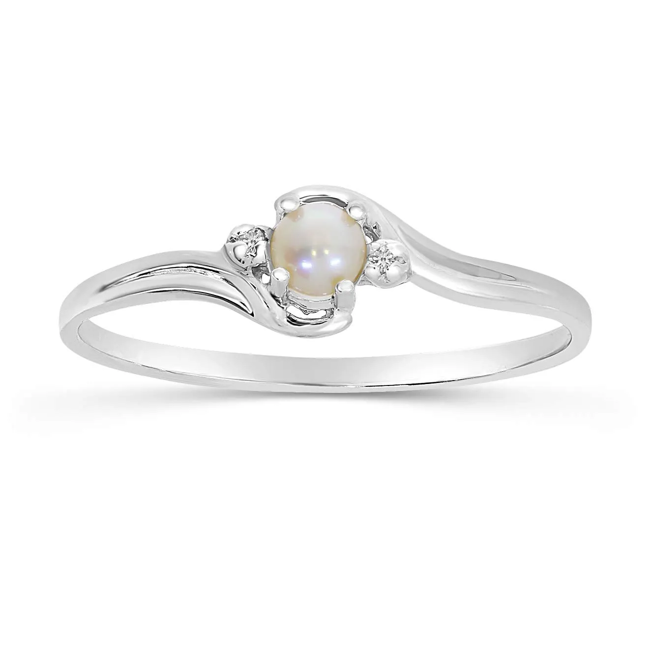 Freshwater Cultured Pearl & Diamond Ring in 10K White Gold – Elegant June Birthstone Gift