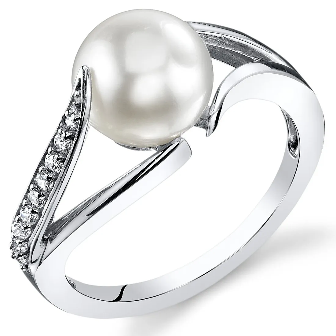 Freshwater Cultured White Pearl Solitaire Ring in 925 Sterling Silver, Sizes 5-9, 7mm Round