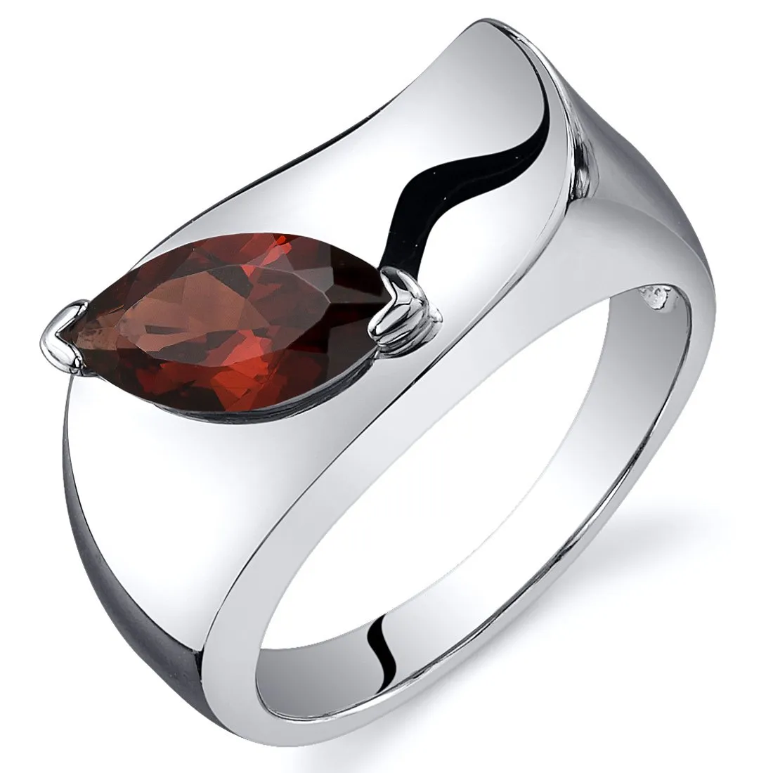 Garnet Museum Solitaire Ring for Women - 925 Sterling Silver, 1.25 Carats Marquise Cut, Sizes 5-9