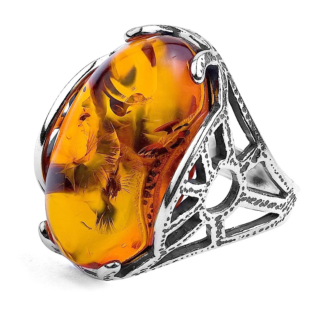 Genuine Baltic Amber and Sterling Silver Oval Ring - Lightweight Comfort for Everyday Wear