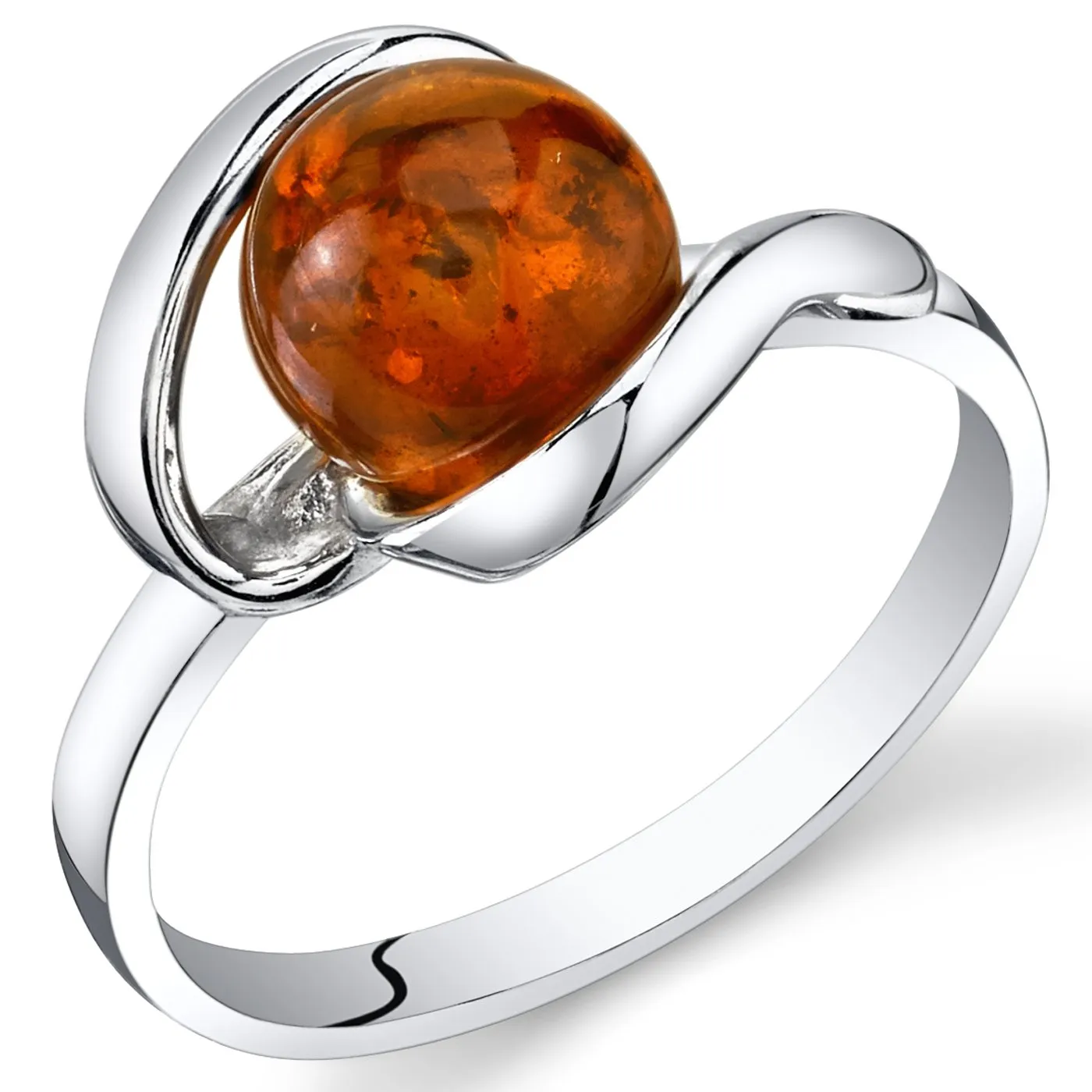 Genuine Baltic Amber Ring in Sterling Silver, Rich Cognac Color, Sizes 5 to 9, Comfort Fit