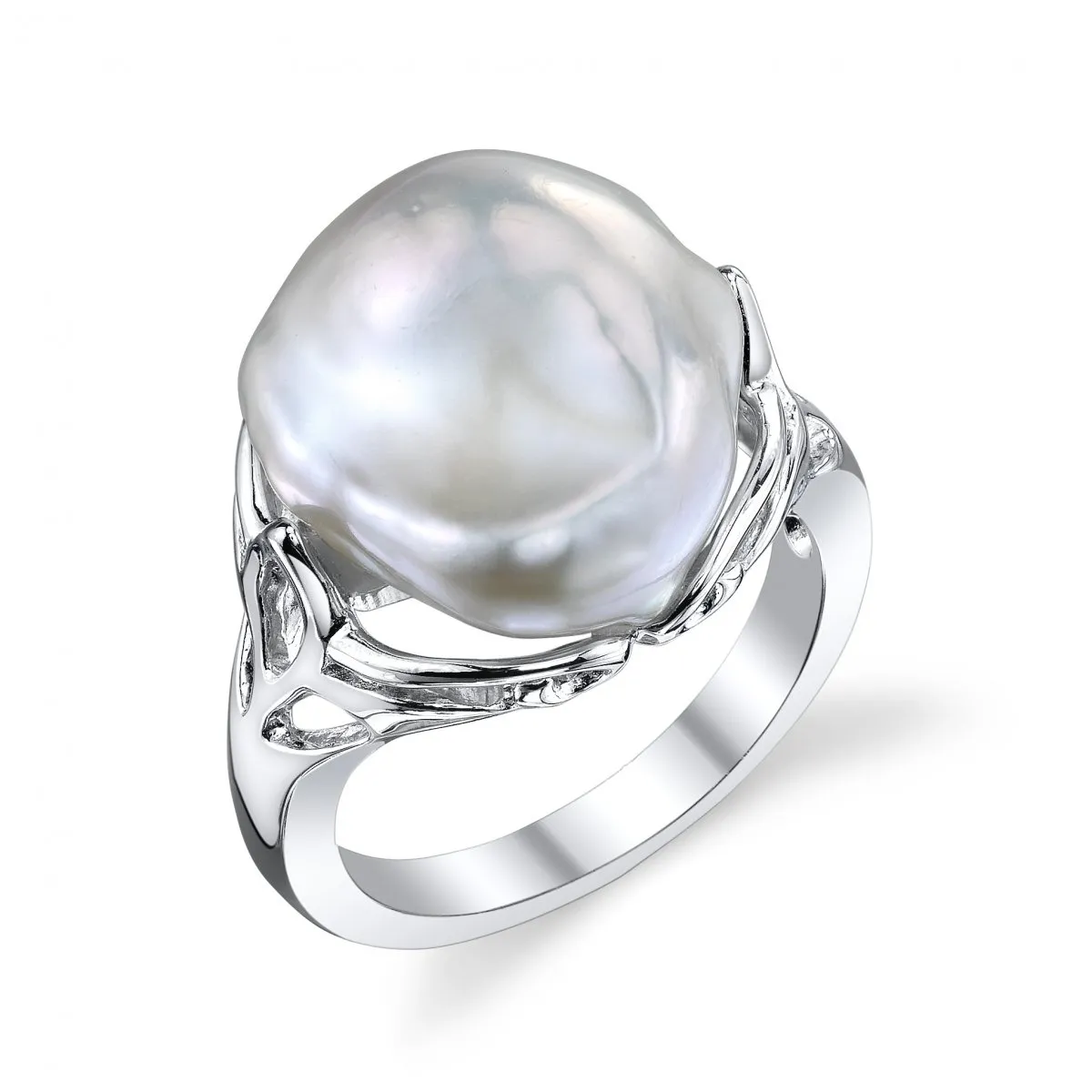 Genuine White Keshi Cultured Pearl Kandy Ring for Women - Elegant Sterling Silver Design