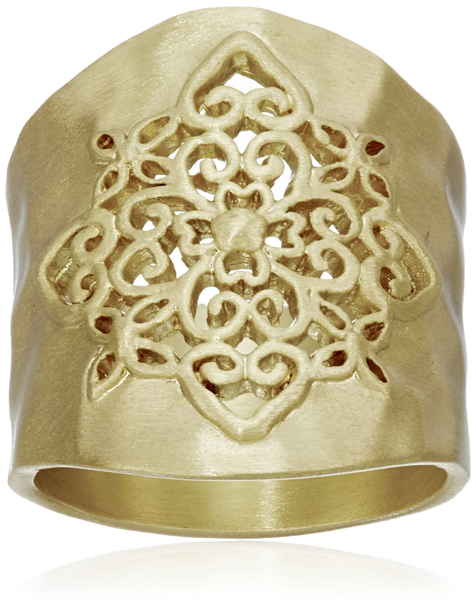 Gold-Tone Filigree Hammered Ring - Intricate Design with Feminine Touch, Perfect Statement Jewelry