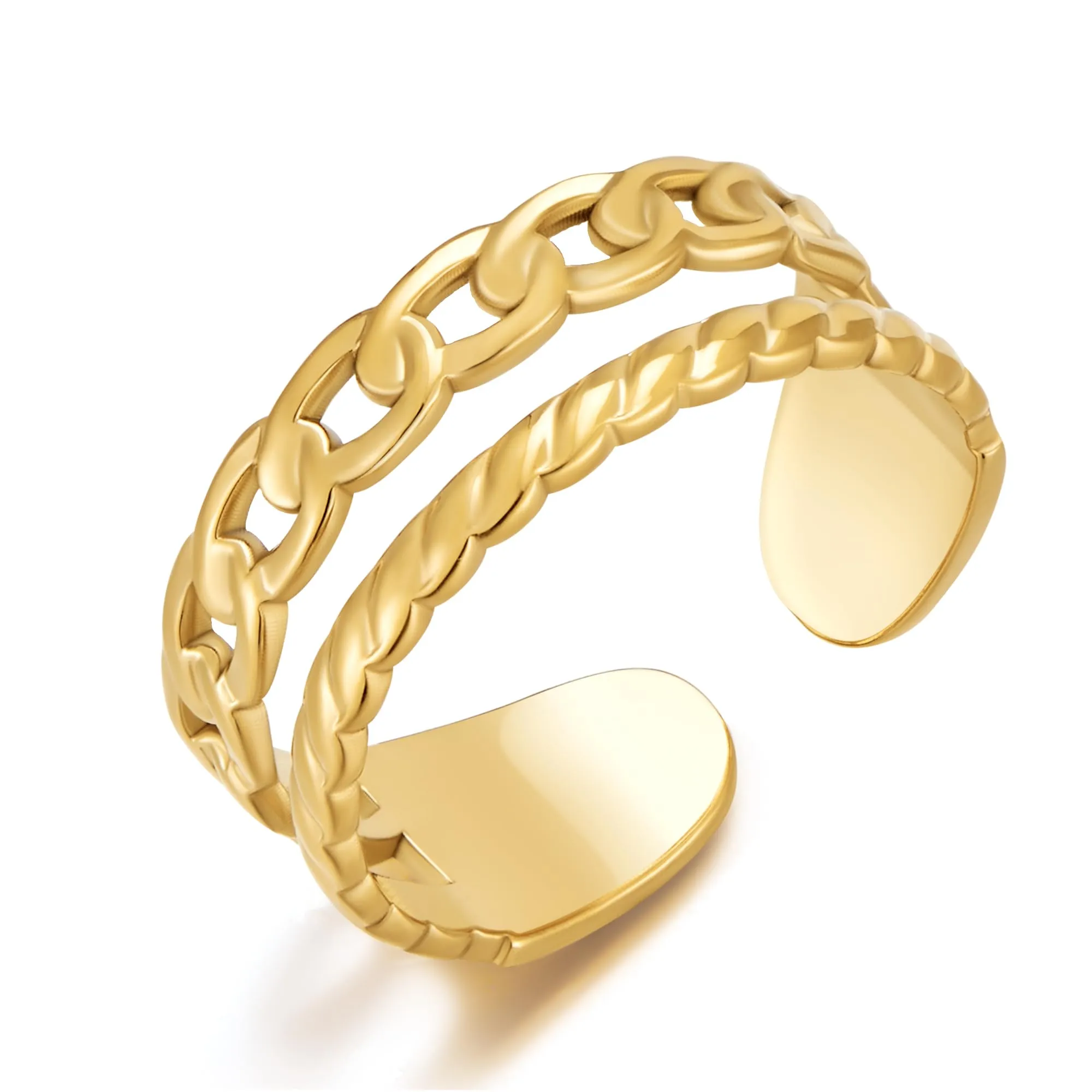 Gold Plated Two-Layered Adjustable Statement Ring for Women - YUJIE Stylish Jewelry