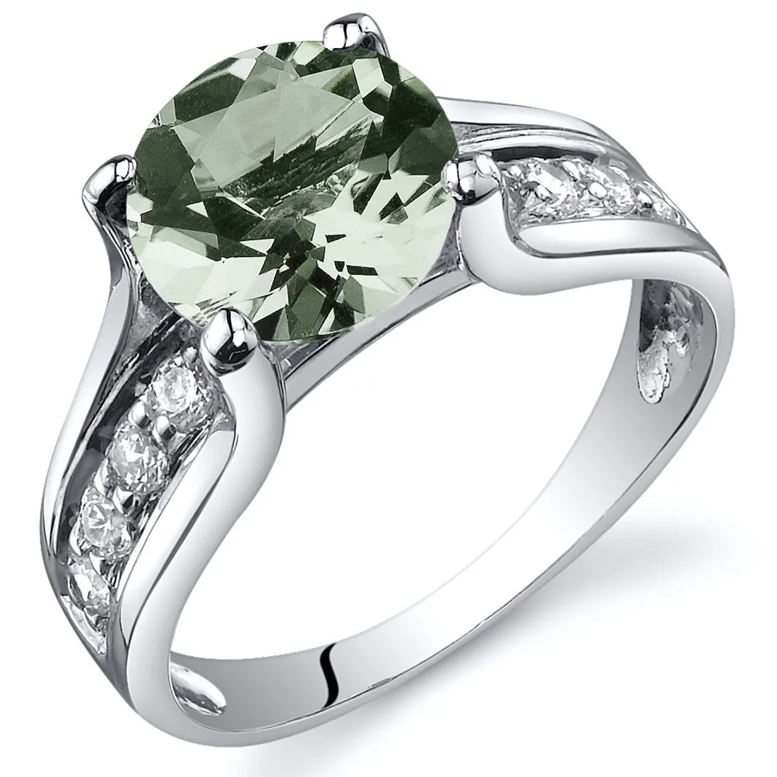 Green Amethyst Cathedral Solitaire Ring 925 Sterling Silver, 1.75 Carats, Sizes 5-9, Gift-Ready