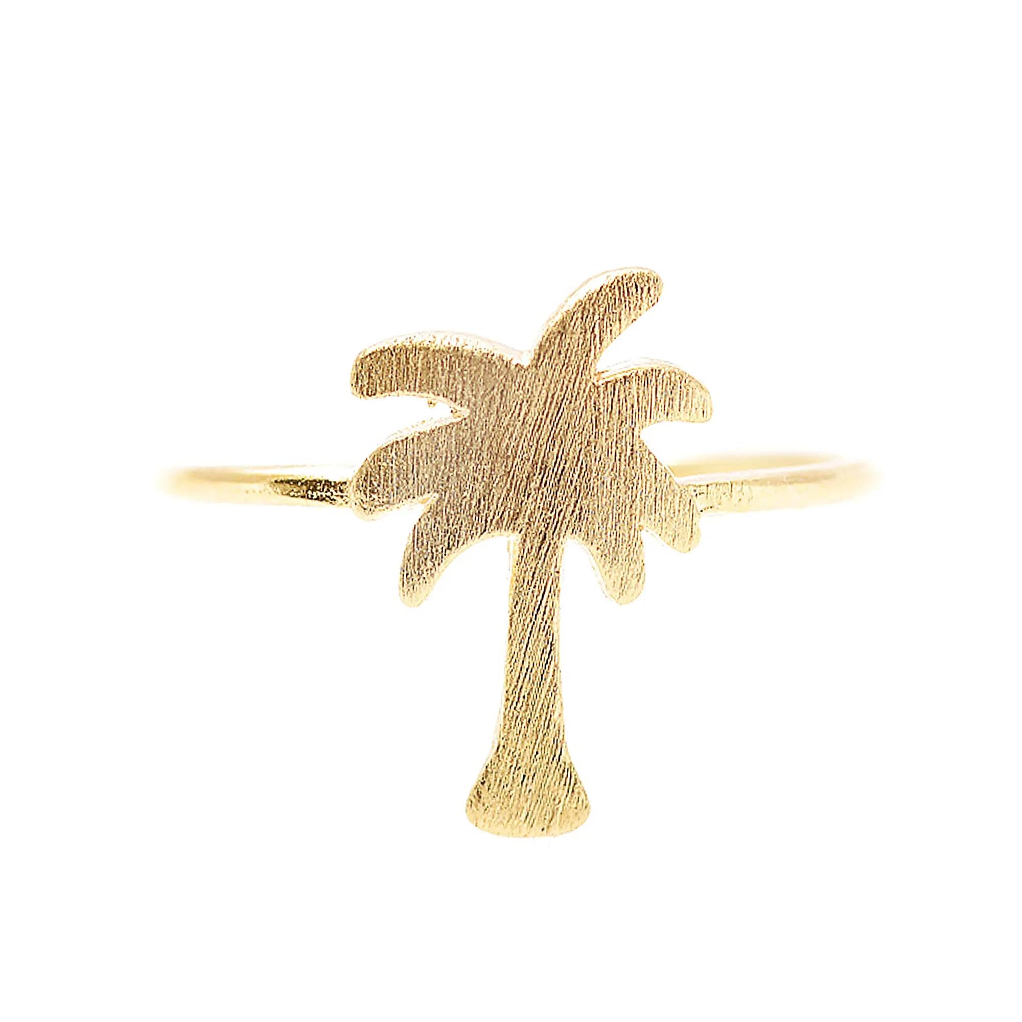 Handcrafted Brushed Metal Palm Tree Ring Size 6.5, Modern Finish, Tarnish Resistant, Gift Boxed