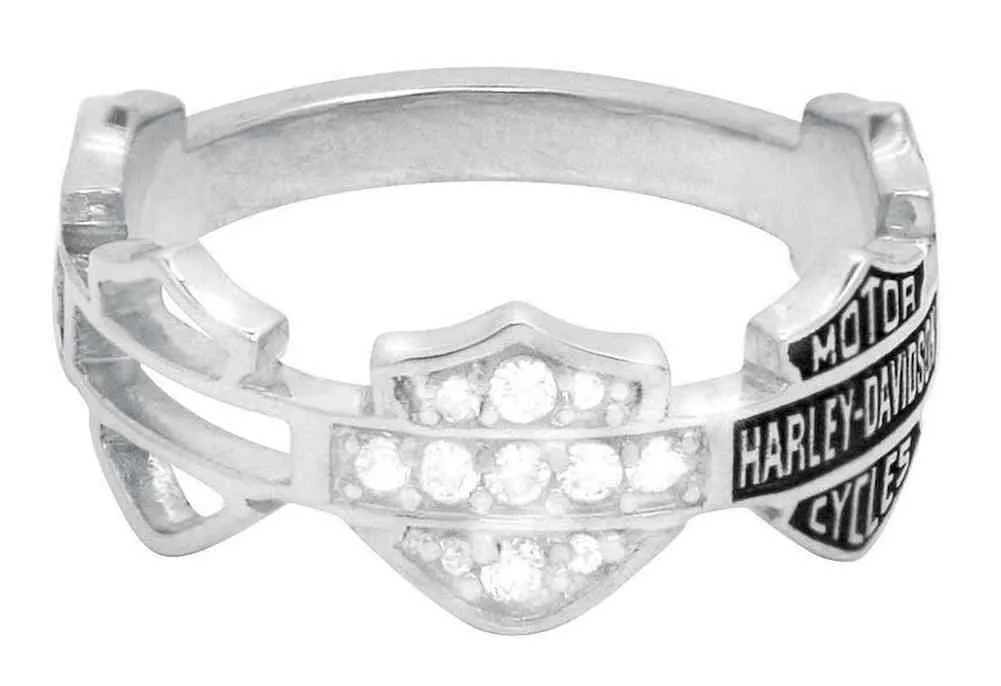 Harley-Davidson Women's Sterling Silver Multi Bar & Shield Logo Band Ring Size 5 HDR0227