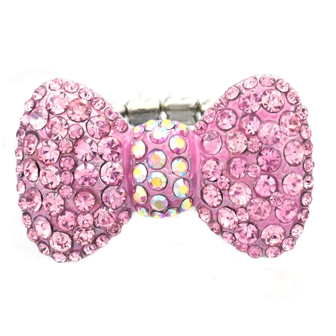 Hot Pink Rhinestone Ribbon Bowtie Cocktail Ring Adjustable Size Free Valentine's Day Jewelry