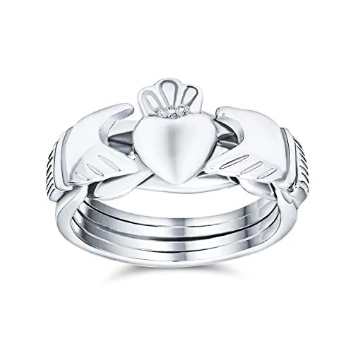 Irish Celtic Trinity Hands Crown Heart Friendship Claddagh Puzzle Ring .925 Sterling Silver