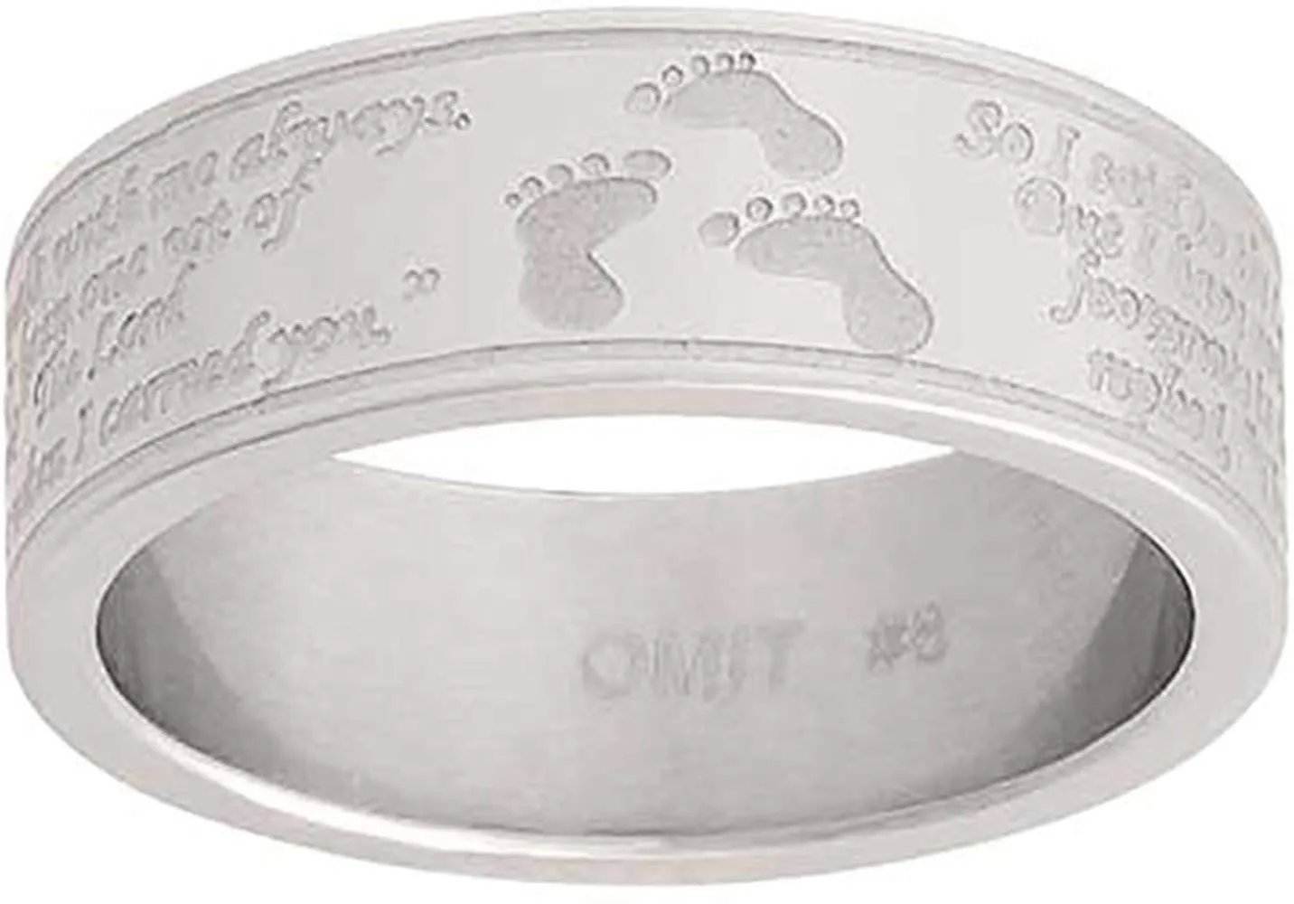 J127 Size 5-10 Footprints CTR Ring with Poem - Elegant Stainless Steel Comfort Fit Design