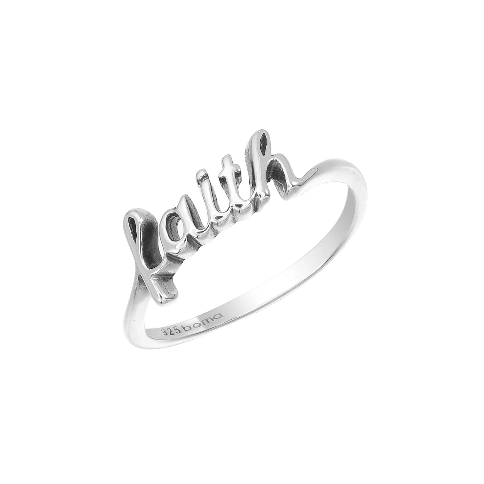 Jewelry Sterling Silver Faith Script Ring - Genuine Handcrafted, Hypoallergenic & Durable Design