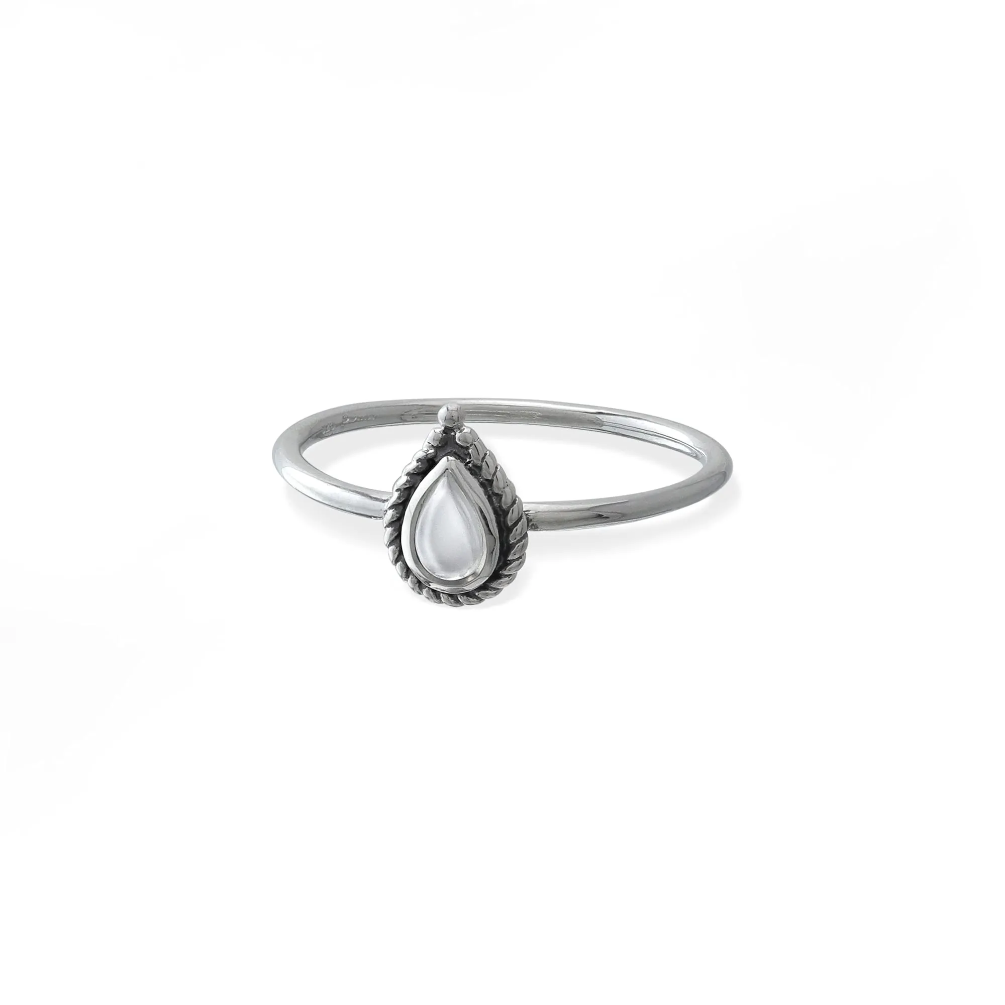 Jewelry Sterling Silver Moonstone Teardrop Rope Texture Ring, Sizes 5-8, Hypoallergenic