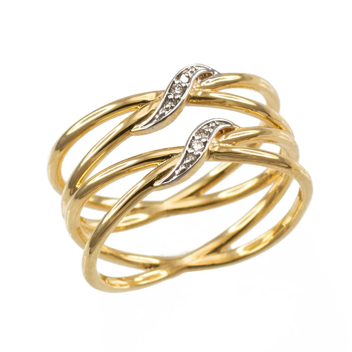 Ladies' 14k Yellow Gold Diamond-Accented Criss-Cross Long Ring with 6 Natural Diamonds