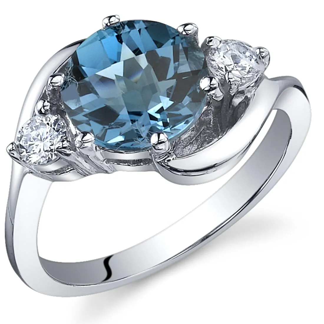 London Blue Topaz 3-Stone Ring for Women in 925 Sterling Silver, 2.25 Carats, Sizes 5-9