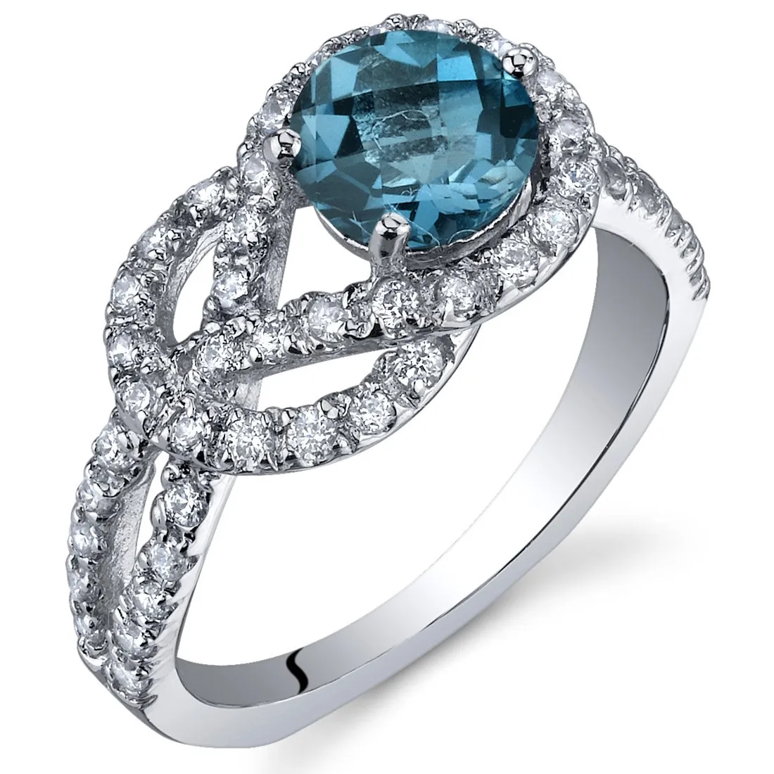 London Blue Topaz Ring in Sterling Silver, 1 Carat, Infinity Knot Design, Sizes 5 to 9