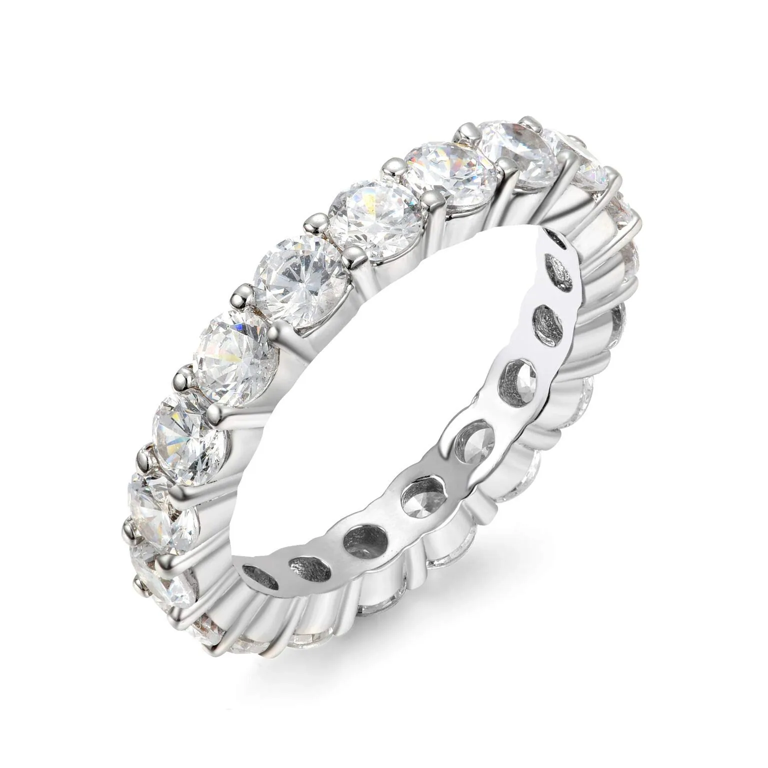 Luxury Eternity Band: 3.00mm Round Cubic Zirconia, Hypoallergenic Brass, Silver Plated, NYC Sterling