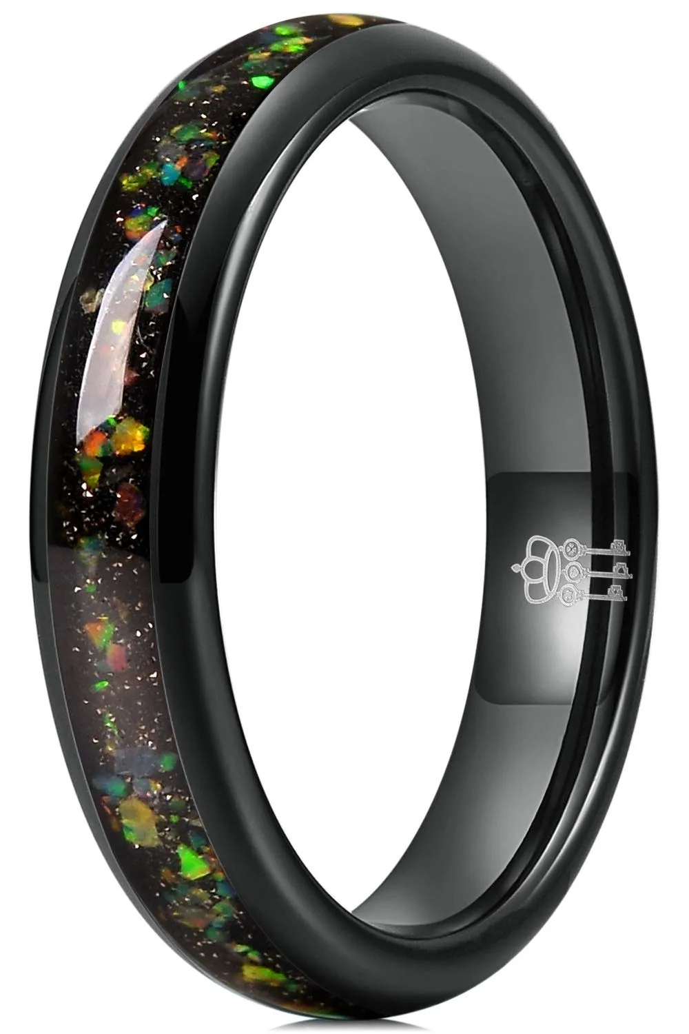 Mens Womens 4mm 8mm Galaxy Collection Fire Created-Opal Tungsten Wedding Rings Band