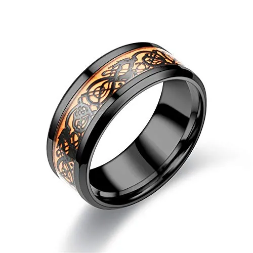 Men's Women's Stainless Steel Dark Luminous Glowing Silver/Black Band 8mm Engagement Wedding Ring