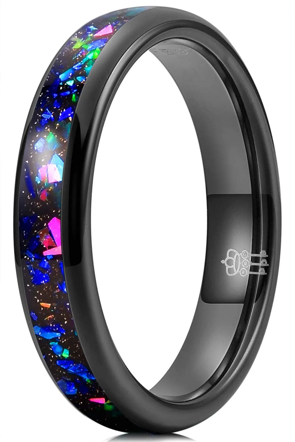 Mens Womens Tungsten Rings 8mm 4mm Galaxy Series Created-opal Inlay Wedding Bands