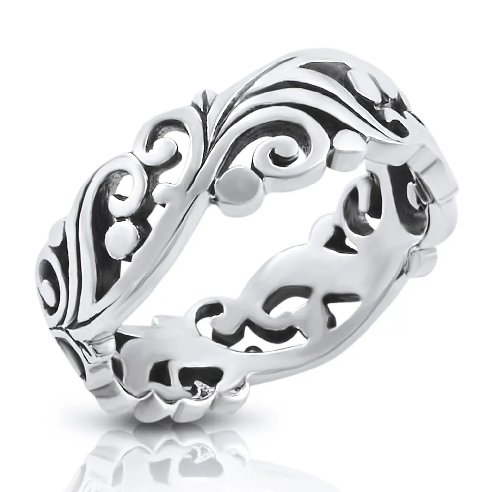 Mimi Sterling Silver Filigree Vine Leaf Band Ring - Size 6, 7, 8, 9, 10 - .925 Solid Silver