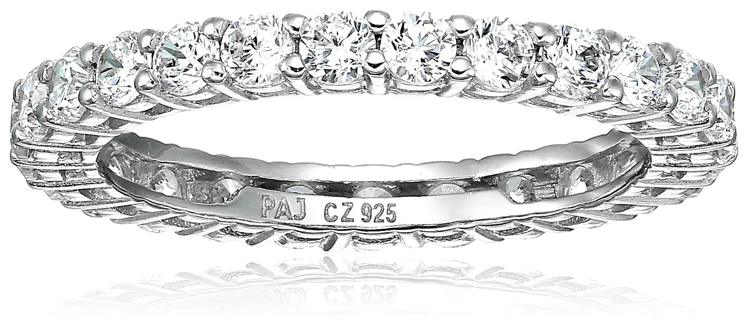 MORGAN & PAIGE Platinum Plated Sterling Silver 2.5mm Cubic Zirconia Eternity Band Ring