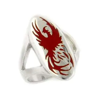 Mythical Red Firebird Phoenix Sterling Silver Ring - Sizes 4-15, Enameled, Nickel Free .925