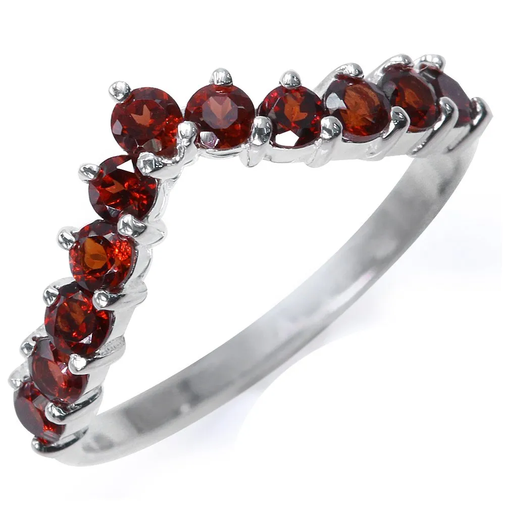 Natural Garnet 925 Silver V Shape Stackable Ring Size 7 - Stylish, Durable, Perfect for Any Occasion