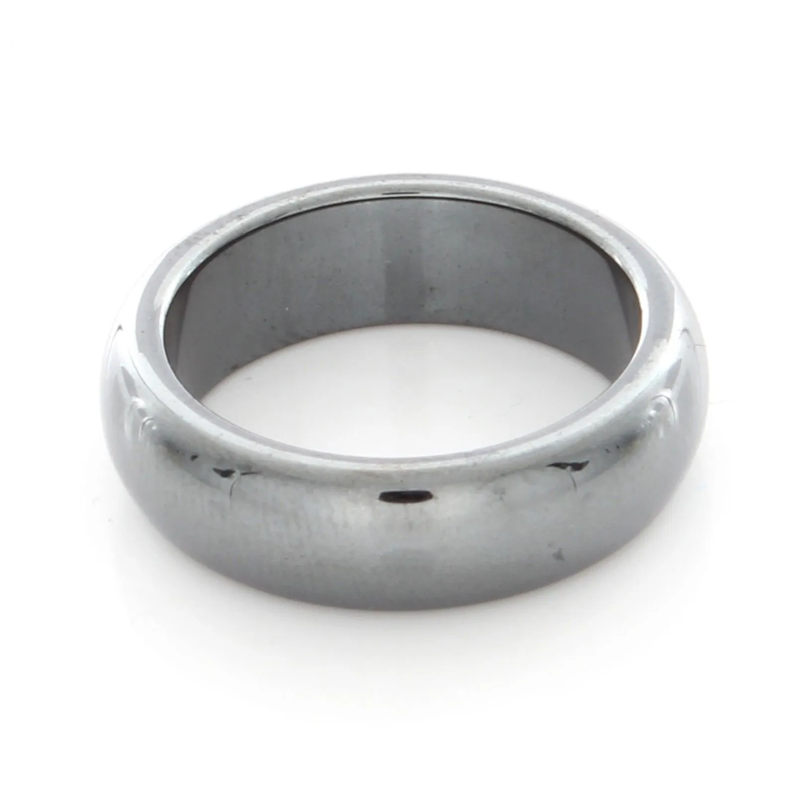 Natural Hematite Gemstone Plain Band Ring - 6mm Thick, Enhances Self-Esteem & Willpower