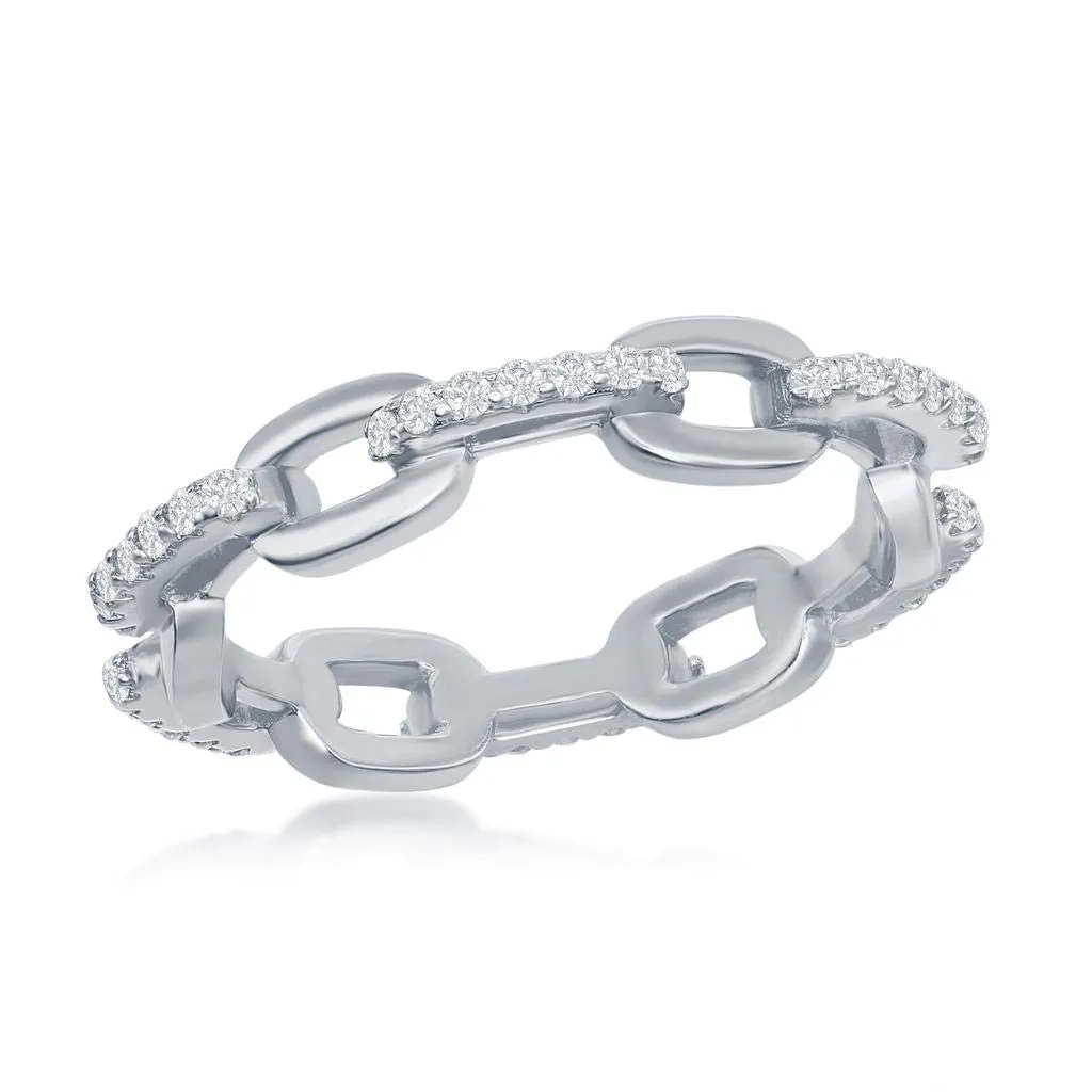 Paperclip Eternity Ring Band in Sterling Silver, Gold or Rhodium Plated with Cubic Zirconia