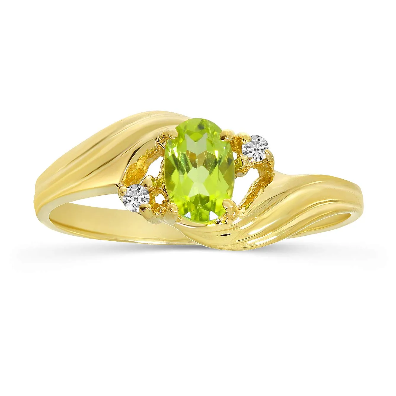 Peridot and Diamond Ring in 14K Yellow Gold with 6x4 mm Genuine Natural Peridot