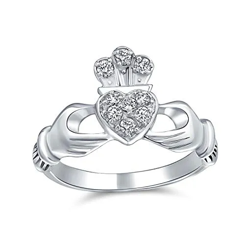 Personalize Claddagh Ring with Blue Simulated Sapphire - Customizable .925 Sterling Silver Gift