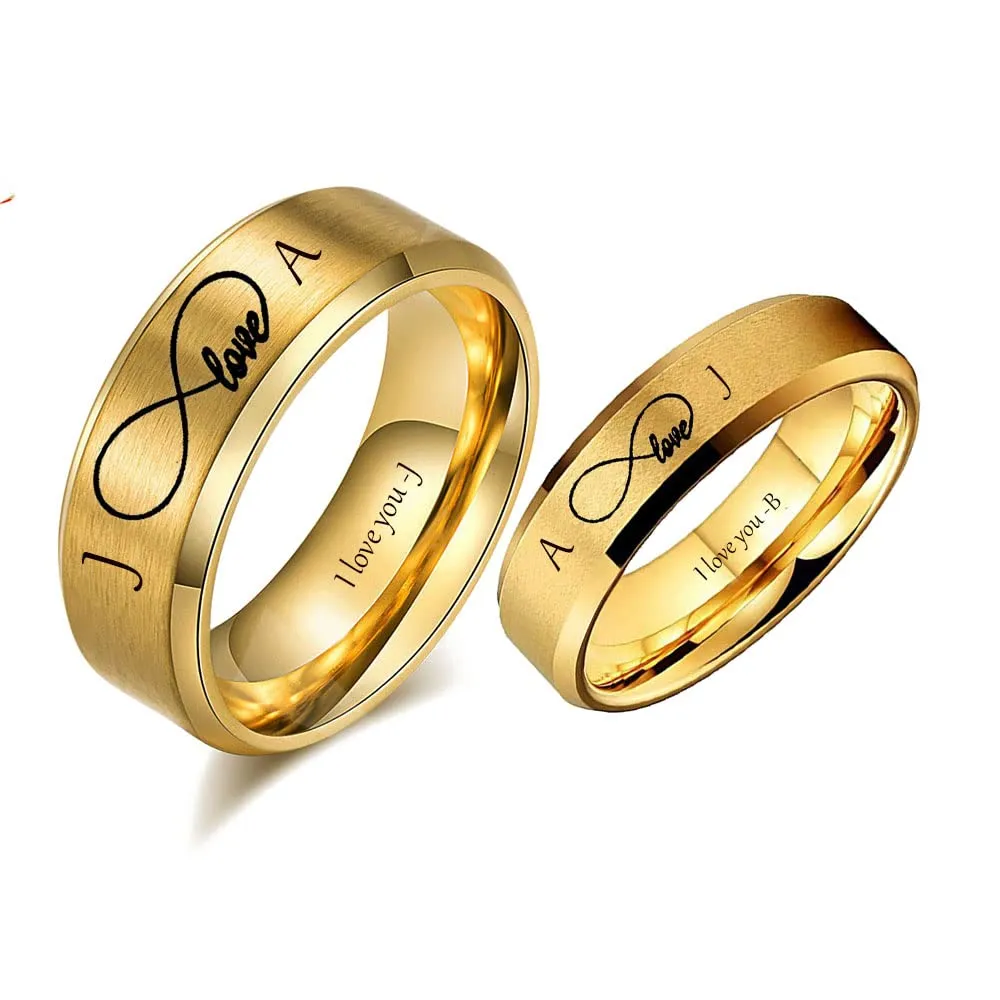 Personalized Matching Promise Rings for Couples Infinity Love Tungsten Wedding Bands Set