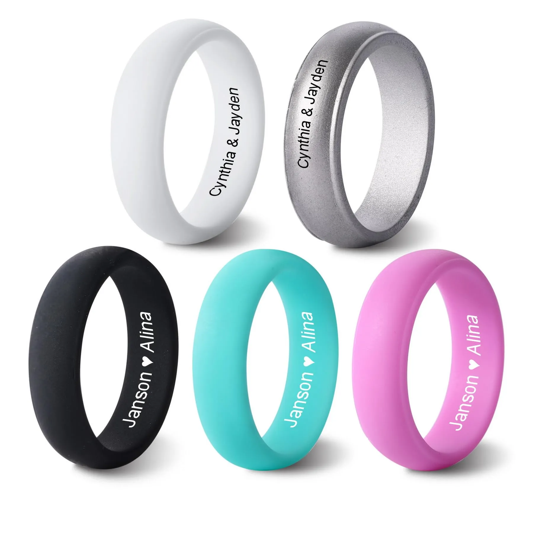 Personalized Silicone Couple Rings for Men/Women - Custom Engraved Wedding Band 5.7MM/8MM