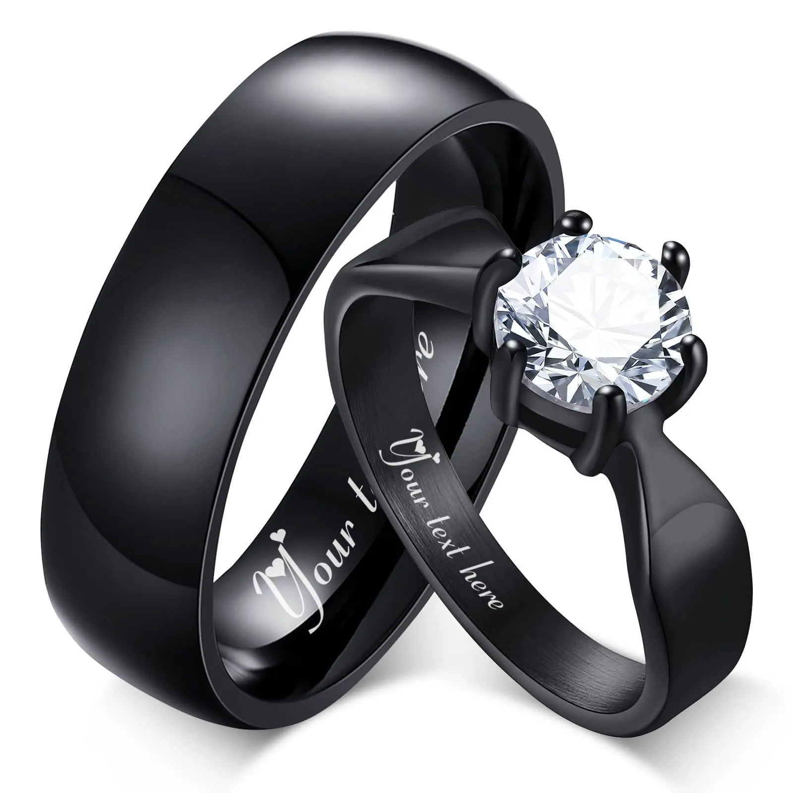 Personalized Wedding Engagement Promise Rings - Matching Cubic Zirconia Couples Custom Bands